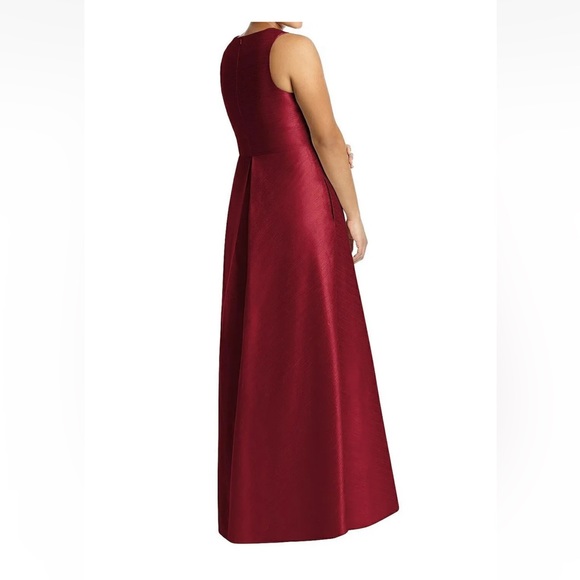 ALFRED SUNG Sleeveless Pleated Skirt‎ Red Long Formal Gown Dress Pockets prom 10 - Picture 2 of 13